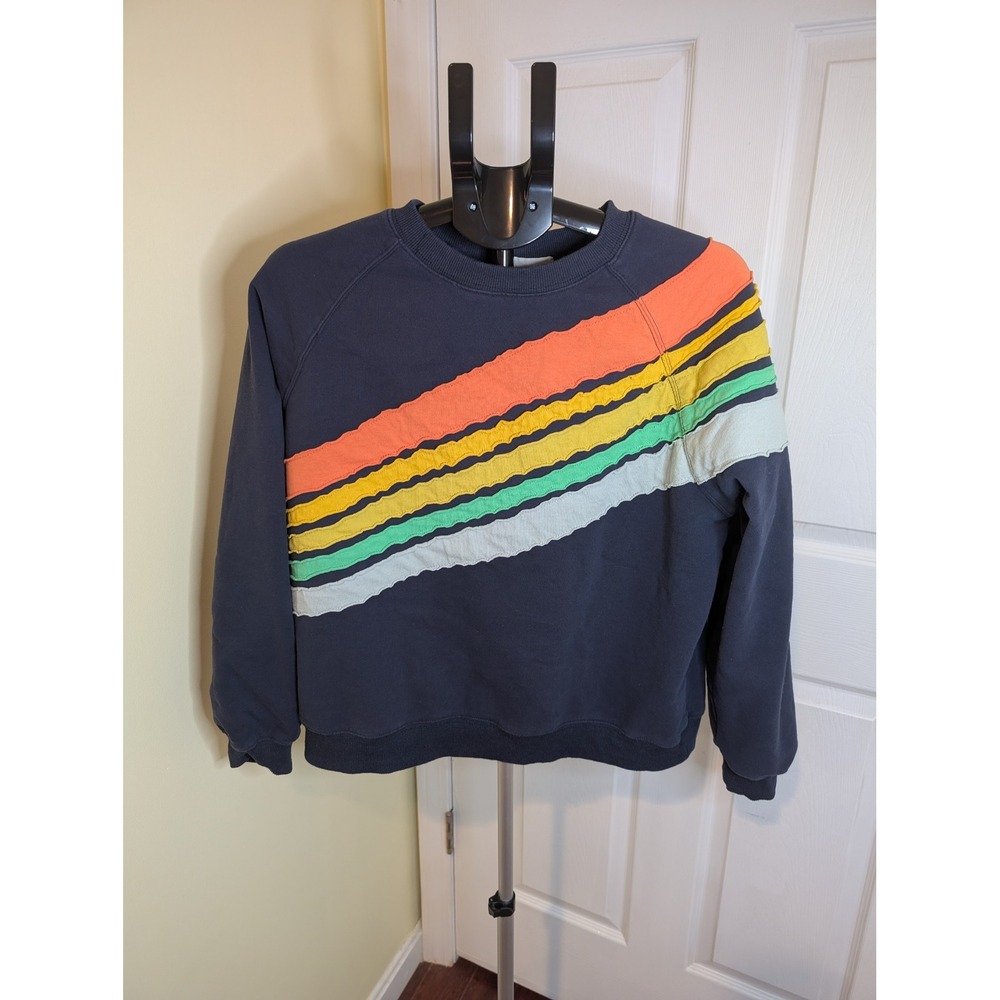 By Together Sweatshirt Womens Small Navy Blue Counting Rainbows‎ Stripe Cotton